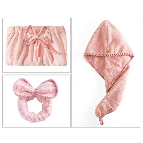 

towel 3pcs/set girl bath coral absorbent wrap nightgown skirt bra with dry hair cap headband set 70*140cm