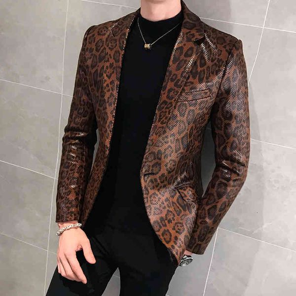

men's leather & faux nova moda masculina casual boutique de alta qualidade leopardo impressÃ£o magro cor sÃ³lida ternos couro casaco blaz, Black