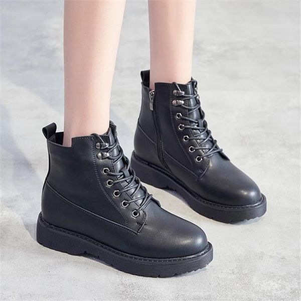 

boots women's short thick heel round head flat bottom plush warm cotton in autumn and, Black