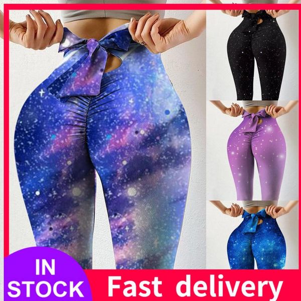 

40# high waist bow tie back yoga pants women tie-dyed printing leggings push up bubble bustretch fitness sweatpant outfit
