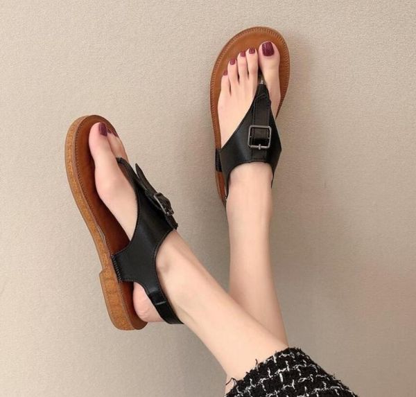 

sandals 2021 summer casual black herringbone fashion women flat flip toe beach