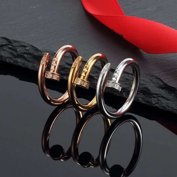 

2021 nail titanium steel silver zircon love rings men and women rose gold ring jewelry for lovers couple wedding gift