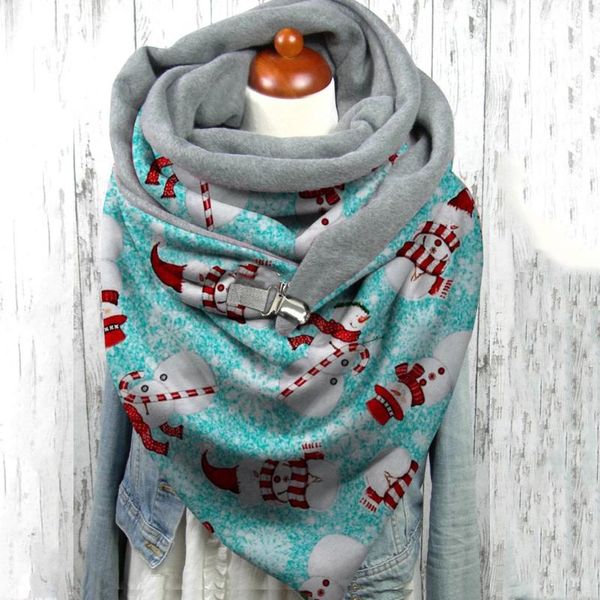 

cycling caps & masks women warm scarveschristmas print button soft wrap casual double-layer buckle shawls cashmere triangle scarf handmade f, Black