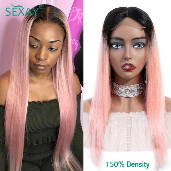 

lace wigs sexay rose 4x4 closure wig 150 density light brown swiss remy brazilian straight hair pre plucked ombre human, Black;brown
