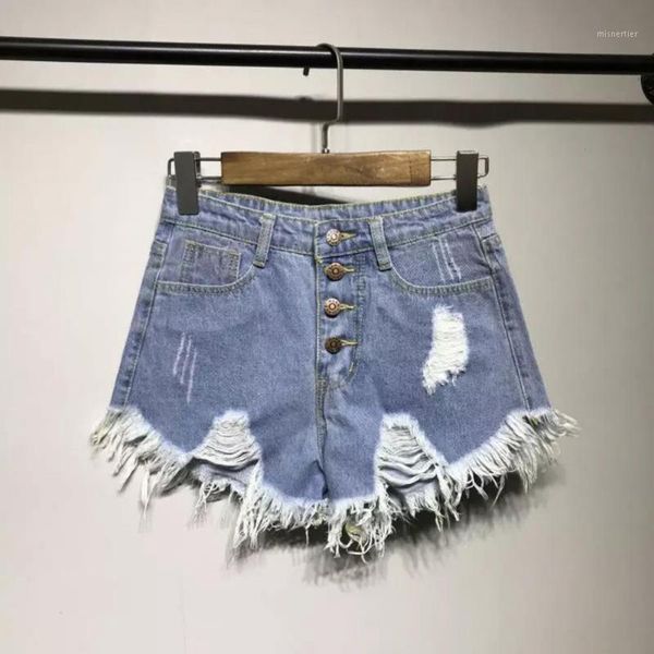 

women's shorts denim 5 colors all match solid color street wear ladies high waist button placket ripped, White;black
