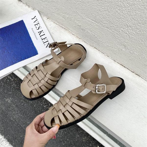 

sandals flat sandal shoe without rubber rome pu fabric hoof heels basic, Black