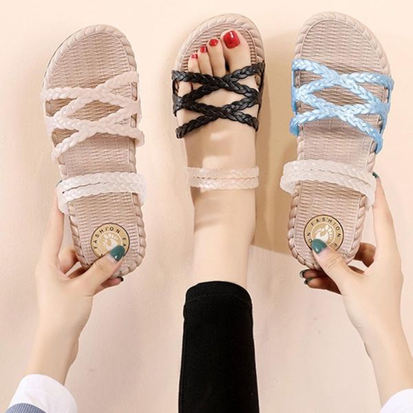 

summer shoes women sandals soft leather fashion bohemia beach ethnic ladies 2021 flat, Black