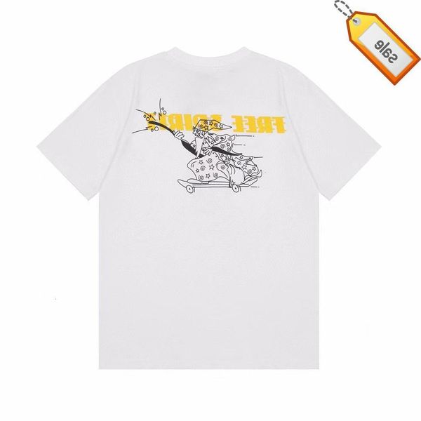 

2022 spring and summer new off cartoon old man design round neck pullover short sleeve unisex, White;black