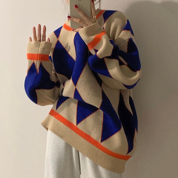 

women's sweaters [ewq] camisola de malha feminina estilo chique, cor sÃ³lida, outono , novo, solta, gola redonda, manga longa com breast, White;black