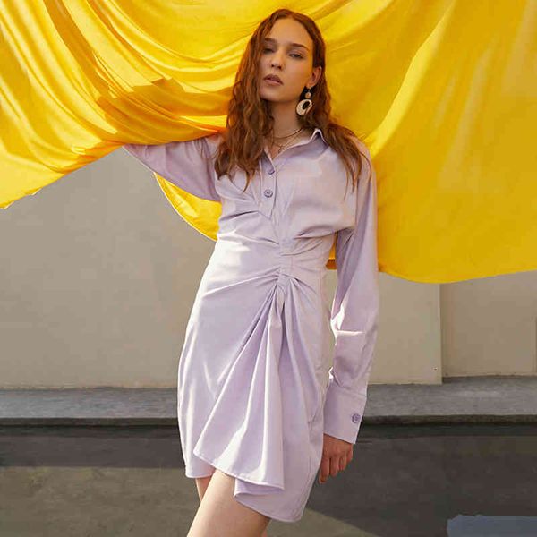 

dresses white ruched shirt for women lapel long sleeve high waist mini irregular es female fashion spring, Black;gray