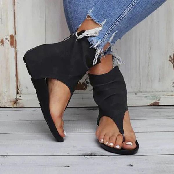 

beauty women sandals solid summer shoes large size andals flat womens l*5, Black