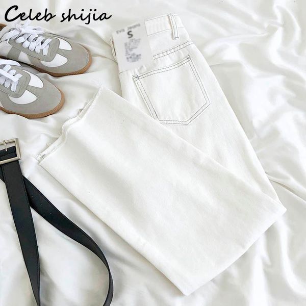 

women's jeans chic white woman tassel high waisted denim straight pants female bottom korean fashion vintage street mom, Blue