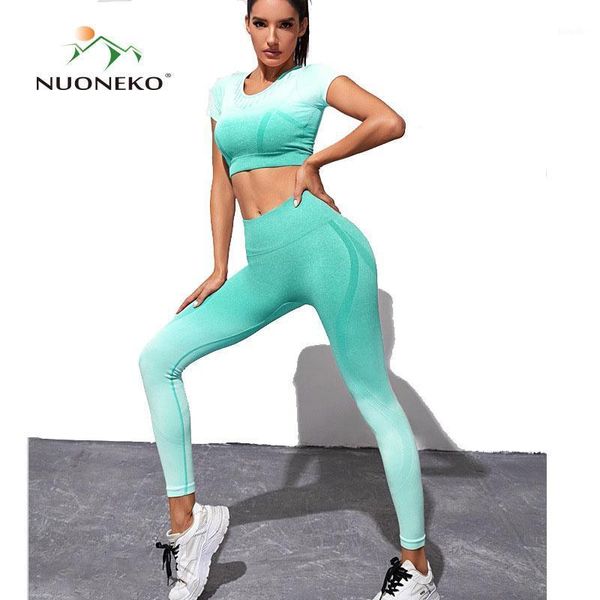 

yoga outfit nuoneko women summer set two pieces workout clothes sports bra leggings fitness running tight woman outfits nt027