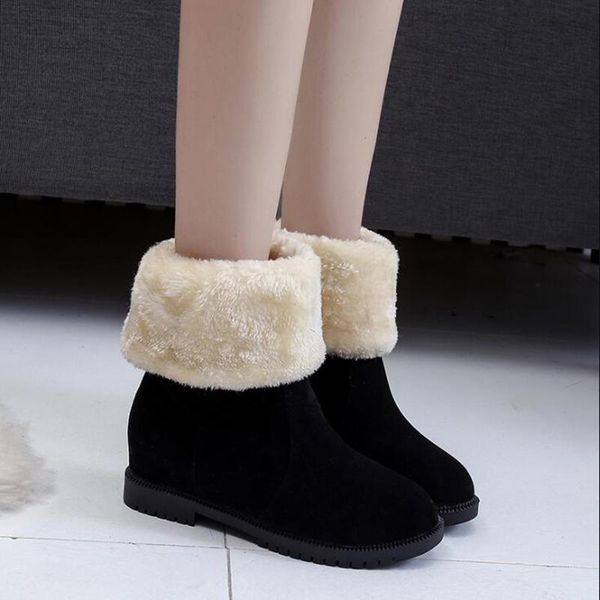 

boots snow women shoes fashion mid-calf slope heel warm short 2021 winter, Black