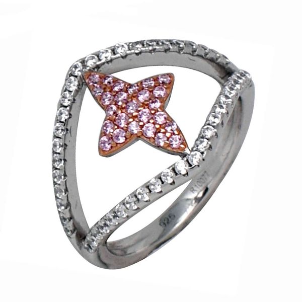 

magnificent wholale paving stone rose gold plat sterling sier 925 four point star ring