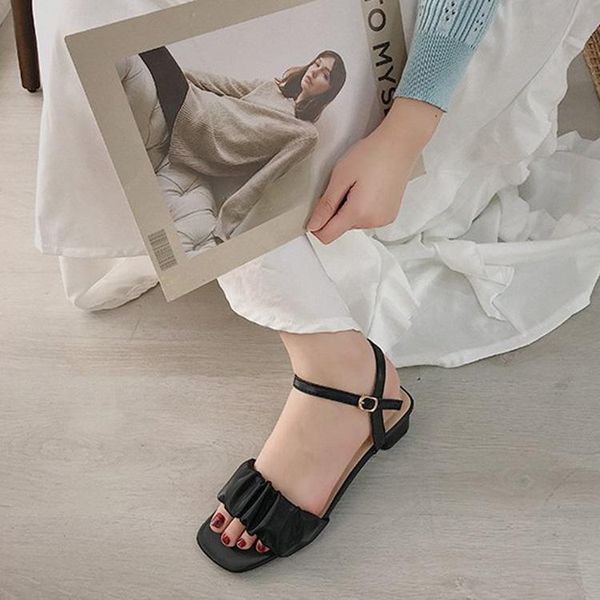 

sandals plus size pu women high-heeled fashion mid-heel 2021 summer increase ladies shoes gladiator, Black