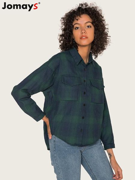 

women loose cotton plaid stripe blouses shirt with pocket turn down collar blouse retro long sleeve femme blusa vadim women's & shirts, White