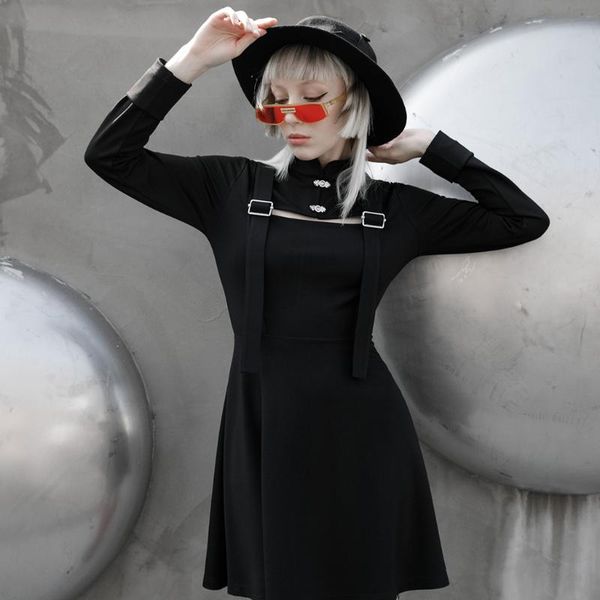 

women's punk skinny half dress national wind elastic knitted hign neck long sleeve daily casual dresses, Black;gray