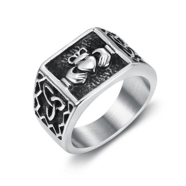 

custom 316 stainless steel men women antique color irish design claddagh wedding rings for boyfriends girlfriends cluster, Golden;silver