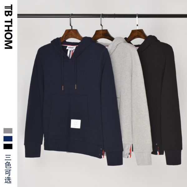 

red, white and blue ribbon at the back tb thom hooded men's sweater pullover hoodie autumn coat trend, Black