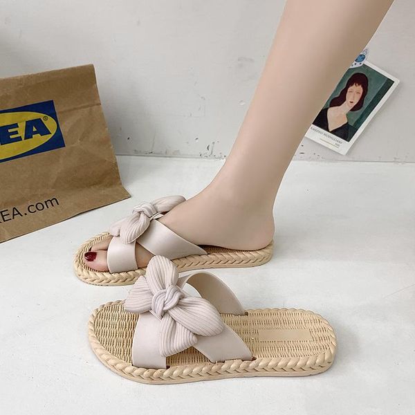 

slippers women's outer wear 2021 bowknot flat-bottom sandals women summer shoes flat for, Black