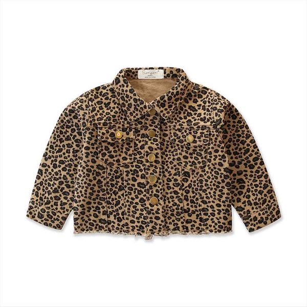 

autumn kids girls spring fall jacket long sleeve folded collar leopard pattern button down design front pockets jackets, Blue;gray