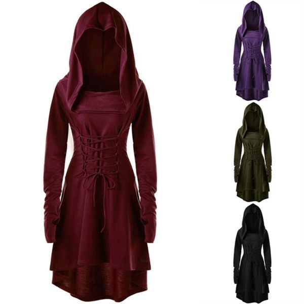 

casual dresses vintage renaissance dress medieval cosplay costumes for women halloween hooded festival party clothing plus size vestidos 5xl, Black;gray
