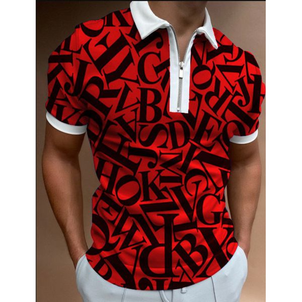 

men's summer new alphabet print t-shirt fashion men's zipper polo shirt, White;black