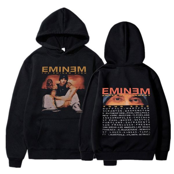 

Men's and women's hooded sweatshirts, Harajuku style long sved sportswear, with interting digns, from Eminem's angry journey, Black