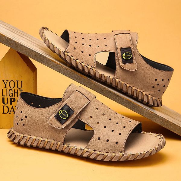 

men's leather sandals slippers roman fashion summer soft soled casual driving shoes youth beach umf3, Black