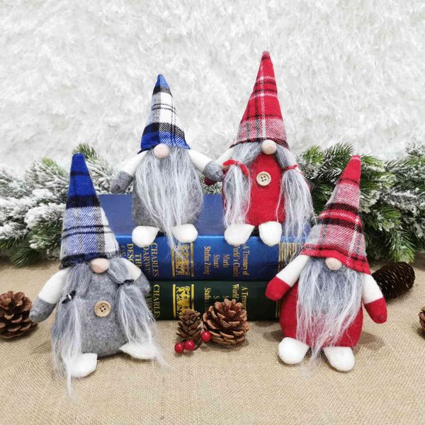 

new santa doll christmas decorations blue red plaid nordic style doll