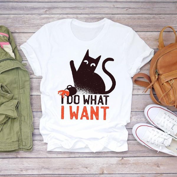 

women's t-shirt women cartoon cat funny summer fall animal halloween print lady t-shirts womens stylish t shirt ladies sweet tee, White