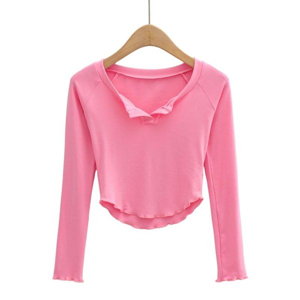 

women's t-shirt half open neck sports long sleeve ins tide 2021 spring and autumn fashion short lace top, White