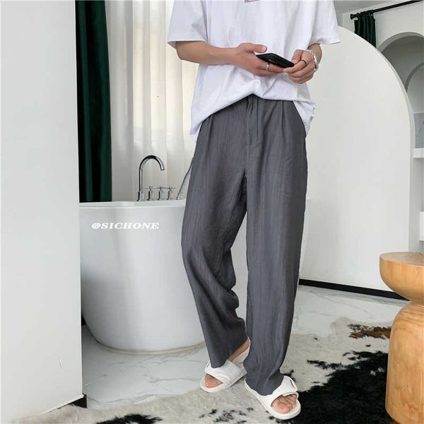 

men's pants wide-leg elastic waist ankle-length loose black male casual ice silk all-match 6vm0