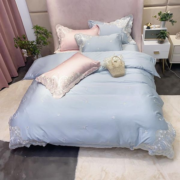

4pcs cotton bedding set full  king double bed duvet cover flat sheet pillowcase home embroidery bedclothes bedroom sets