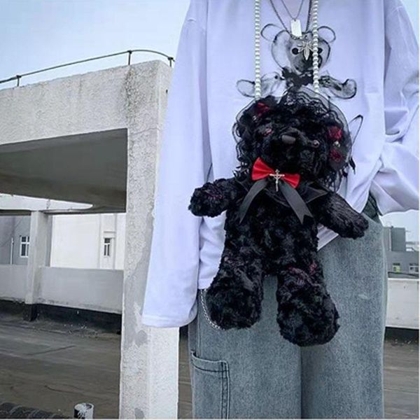 

duffel bags kawaii black bear harajuku mini makeup bag women mall goth dark aesthetic pack emo punk fairy grunge alt carry-ons small