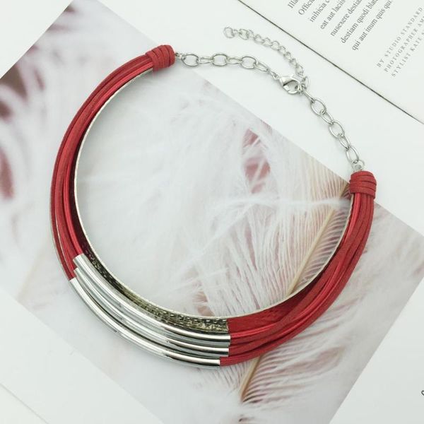 

female metal choker necklaces multilayer copper pipe chain statement necklace ethnic bohemian jewelry 6 colors chokers, Golden;silver