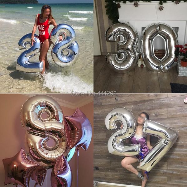 

party decoration 40inch number balloon 0/1/2/3/4/5/6/7/8/9 digital balloons 18 30th large rose gold silver helium birthday figure ballons