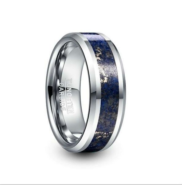 

wedding rings 8mm wide tungsten steel men's ring carbide engagement color inlaid lapis punk men jewelry, Slivery;golden
