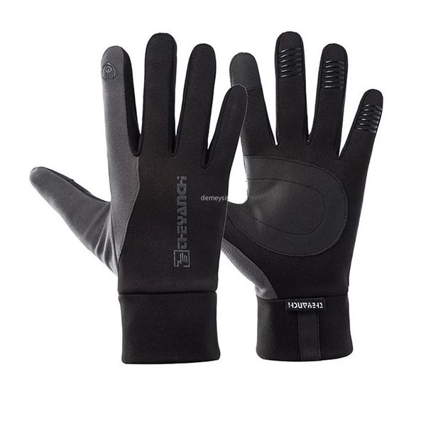 

cycling gloves touch screen bicycle winter thermal outdoor full finger skiing bike riding motorcycle waterproof, Black