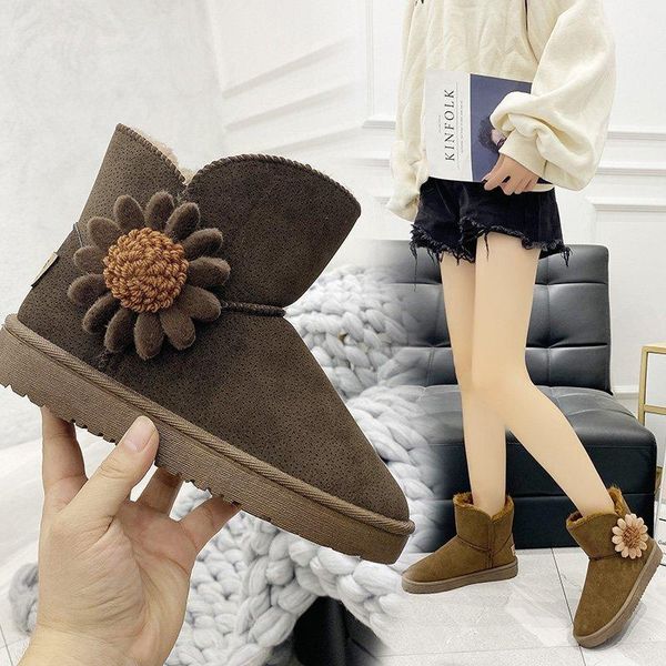 

boots snow women's winter deep mouth round head middle tube student thickened help all-match, Black