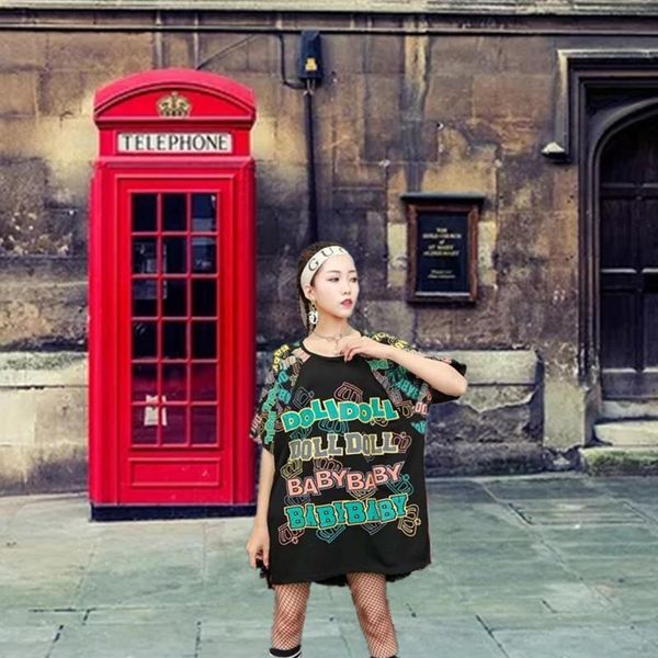 

women's t-shirt oversize loose pattern printed contrast color summer pullovers batwing sleeve tees clothes for women, White