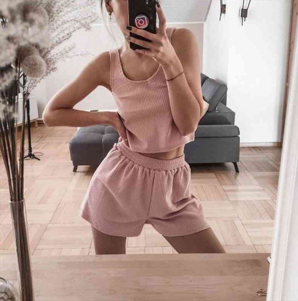 

summer fashion joker camisole women tracksuits round neck short t shirt high waist slim shorts three piece suit, Gray