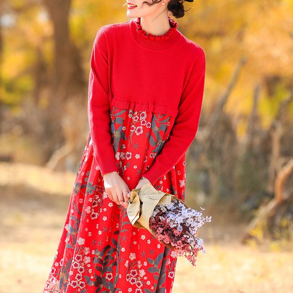 

dresses xxl sweater autumn winter fashion clothing women tulle mesh embroidery knitted patchwork black red vintage, Black;gray
