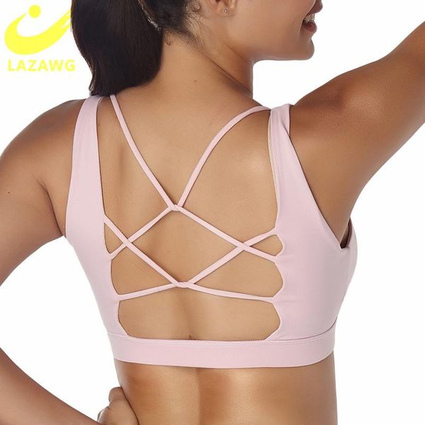 

gym clothing lazawg back sports bra for women athletic vest shirt sport running sportswear push up yoga crop fitness underwear, White;black