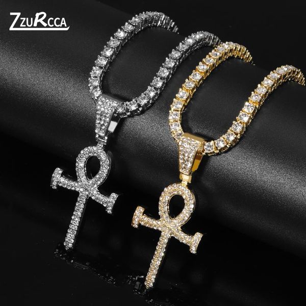 

chains hip hop classic cross pendant necklace bling rhinestone crystal link chain men unique jewelry gift, Silver