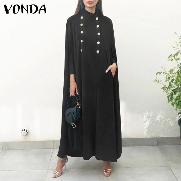 

sweaters 2021 women'jackets autumn winter long cape coats casual button up medieval cloaks dress vonda outerwear plus size, White;black