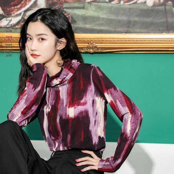 

d purple printed knitted t-shirt o-neck women's long sleeve shirts spring summer all match clothes 2d1178 210507, White