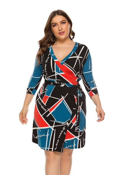 

bofute plus size women's short wrap dress sq0018, Black
