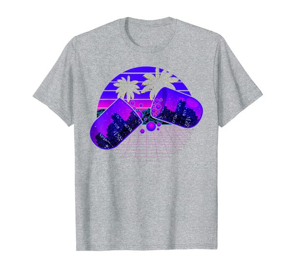 

vaporwave aesthetic retro beach city vaporwave geometry t-shirt, White;black